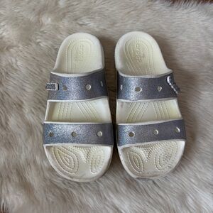 Iconic CROCS Comfort Silver Sparkle Glitter and White  Sandals